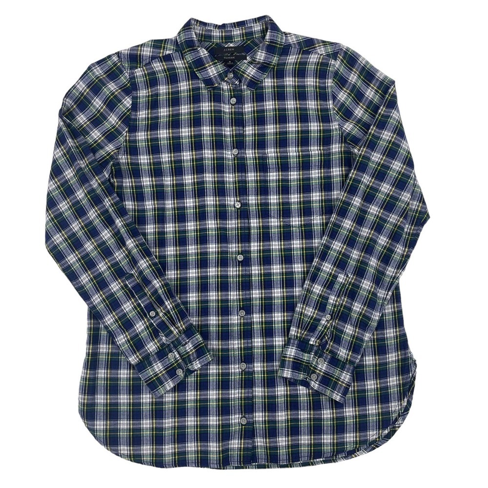 J. Crew Classic Long Sleeve Button Down Navy Green Plaid 8